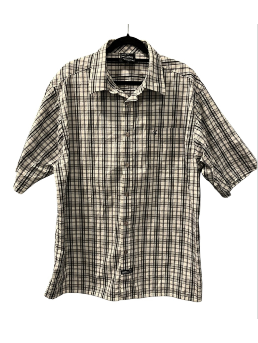 Vintage Southpole Plaid Shirt Mens XL White Black Hexagon Button Up Y2K Grunge
